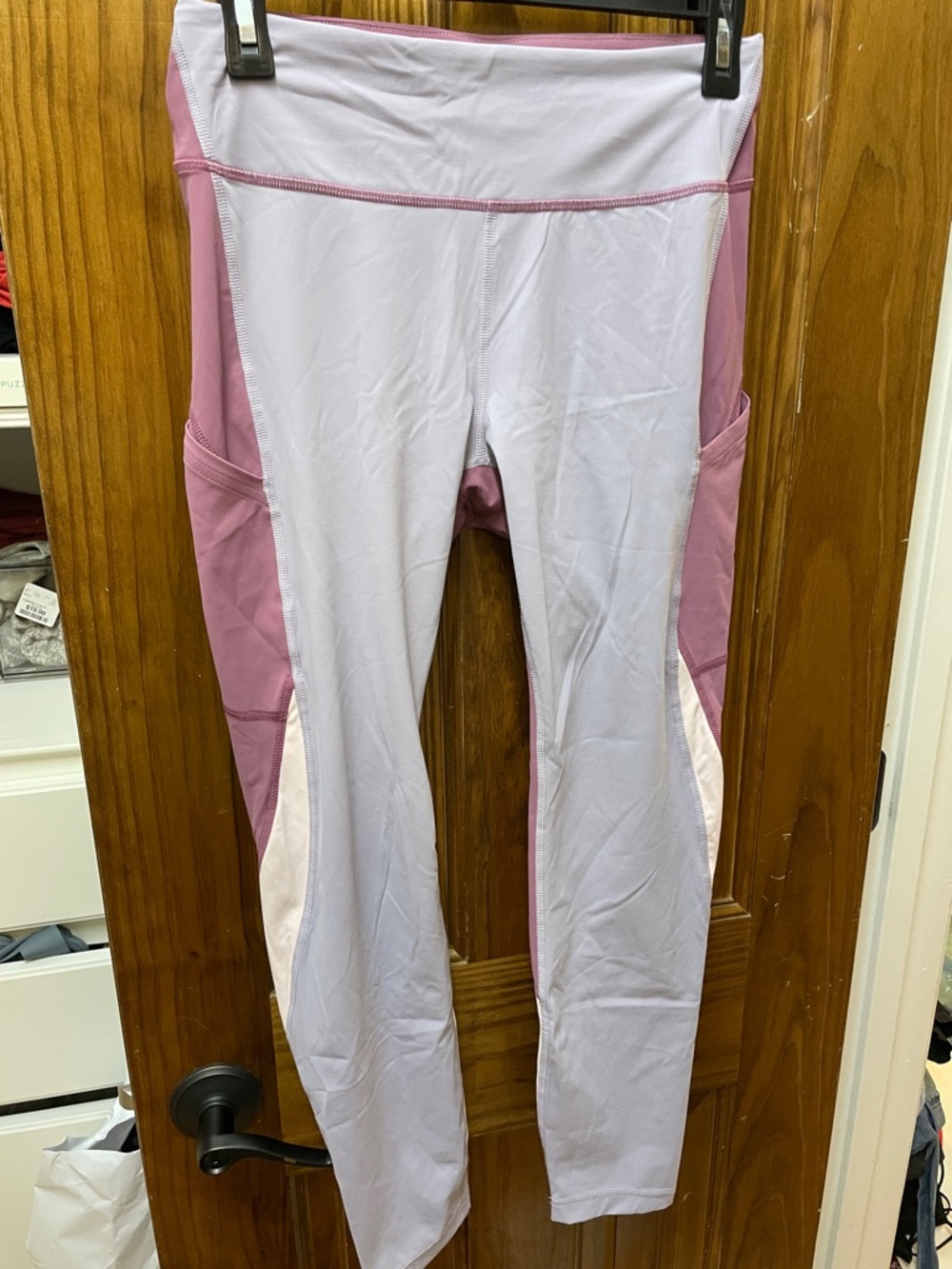 Outdoor Voices Lavender Leggings with Pink Colorblock Panels